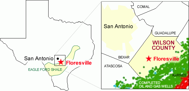 Completed Oil and Gas Wells in Eagle Ford Shale region near Floresville, Texas