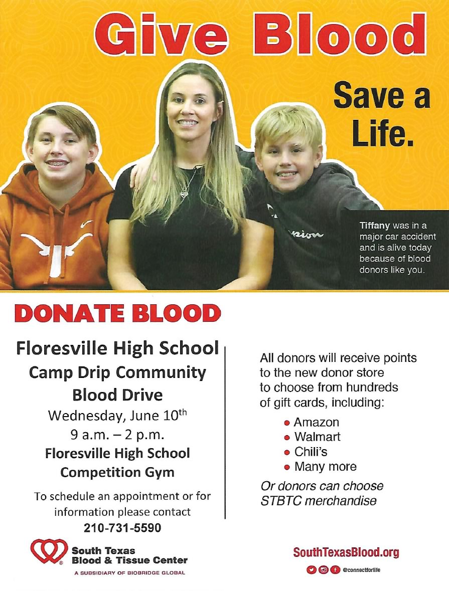 Floresville High School Camp Drip Community Blood Drive, June 10, 2020