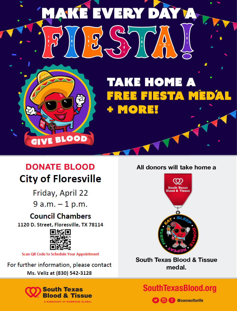 Floresville Blood Drive, April 22, 2022: Make Every Day a Fiesta!
