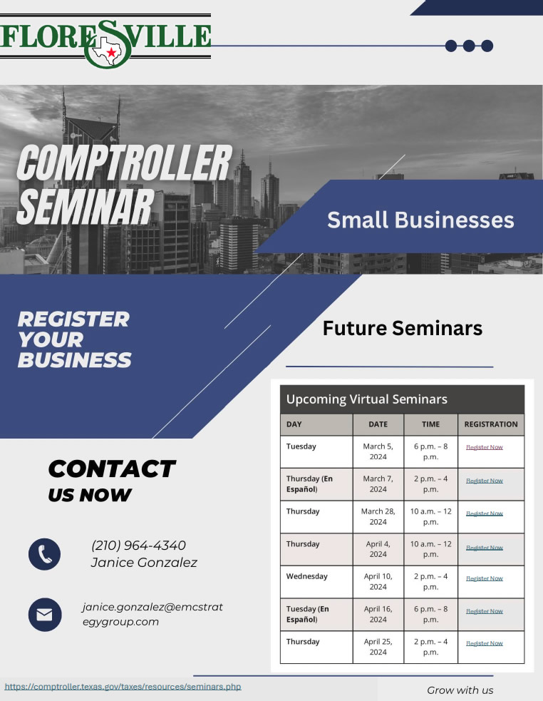 The Texas Comptroller's office is hosting virtual/online taxpayer seminars for small businesses in March and April 2024, focusing on sales and use tax. New taxpayers are especially encouraged to attend these overviews of tax responsibilities for buyers, sellers, and service providers.
