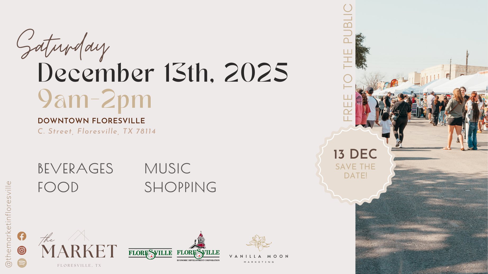 The Market in Floresville, December 13, 2025, 9am-2pm, Downtown Floresville/C Street