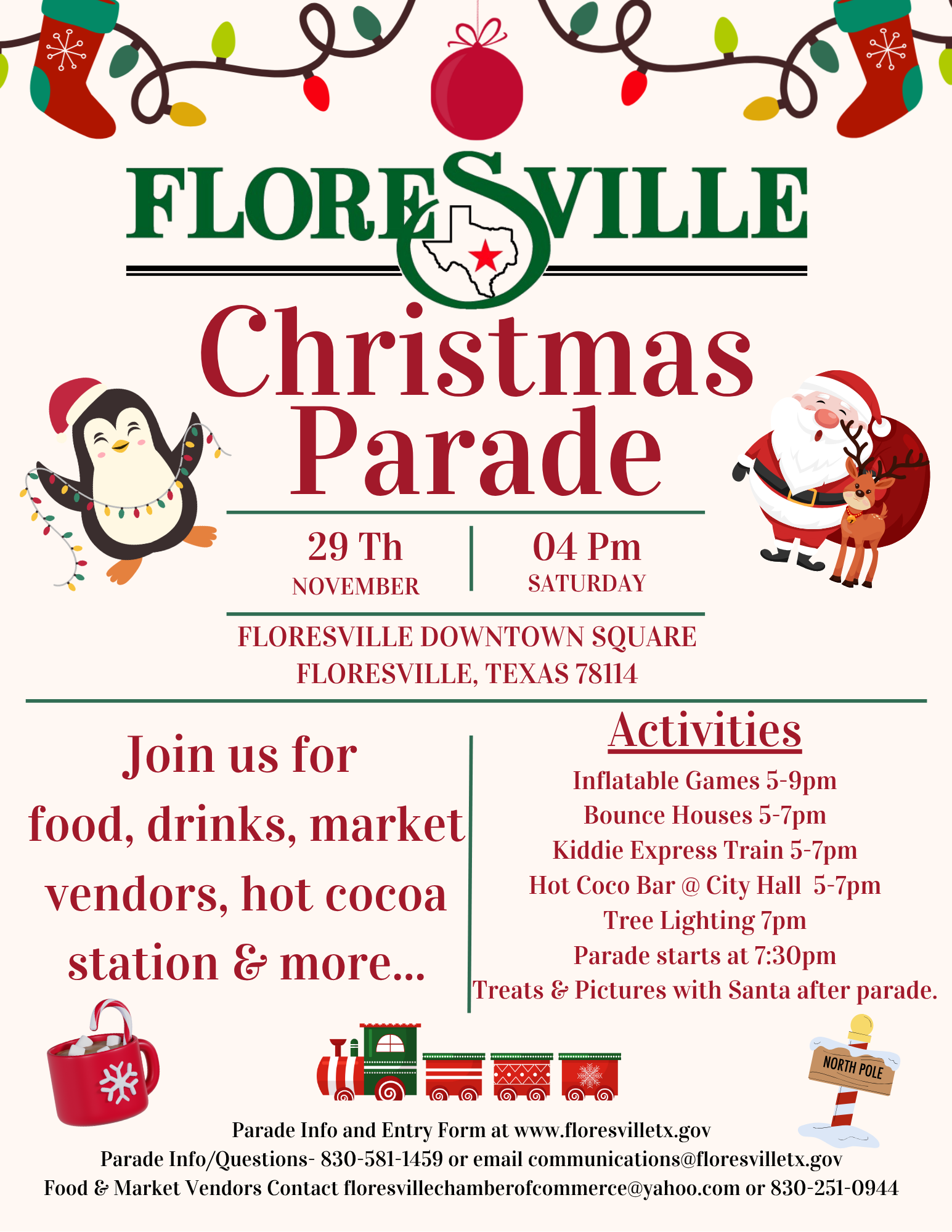 Floresville Christmas tree lighting and Christmas parade, November 29, 2025