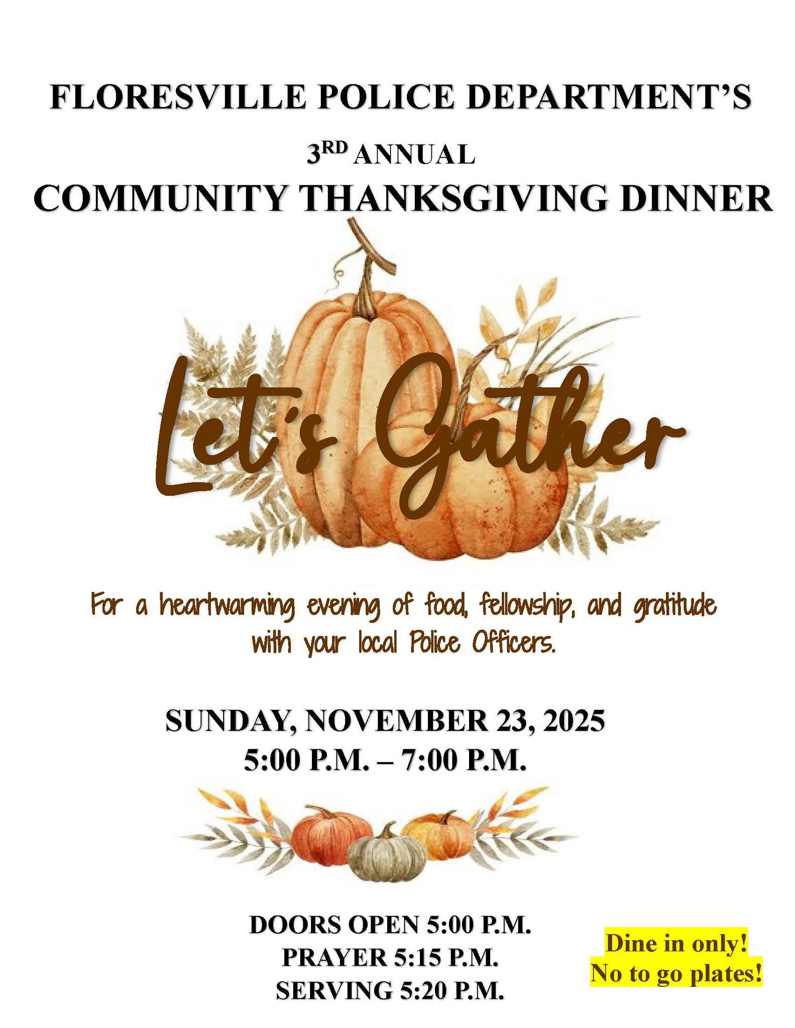 3nd Annual Community Thanksgiving Dinner, Floresville Event Center, November 23, 2025