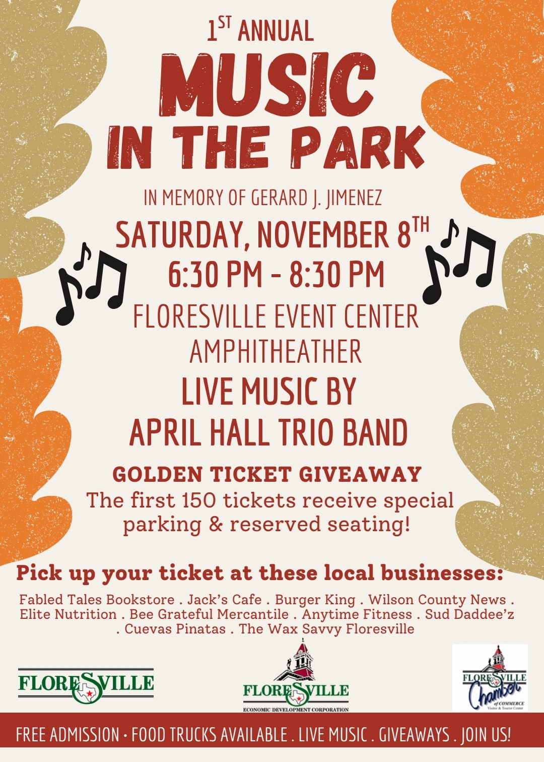 1st Annual Music in the Park, November 8, 2025, Floresville Event Center Amphitheater