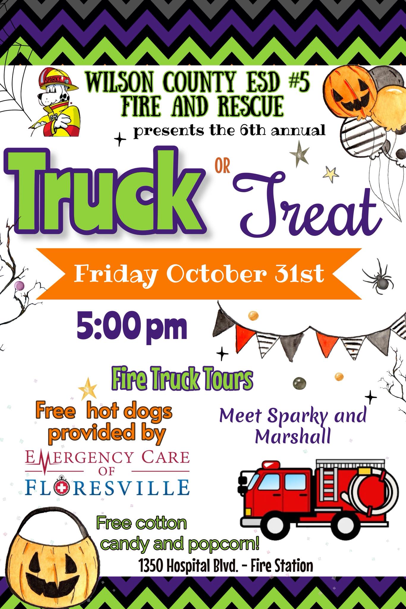 Wilson County ESD #5 Truck or Treat, Friday, October 31, 2025, 1350 Hospital Blvd., Floresville, Texas